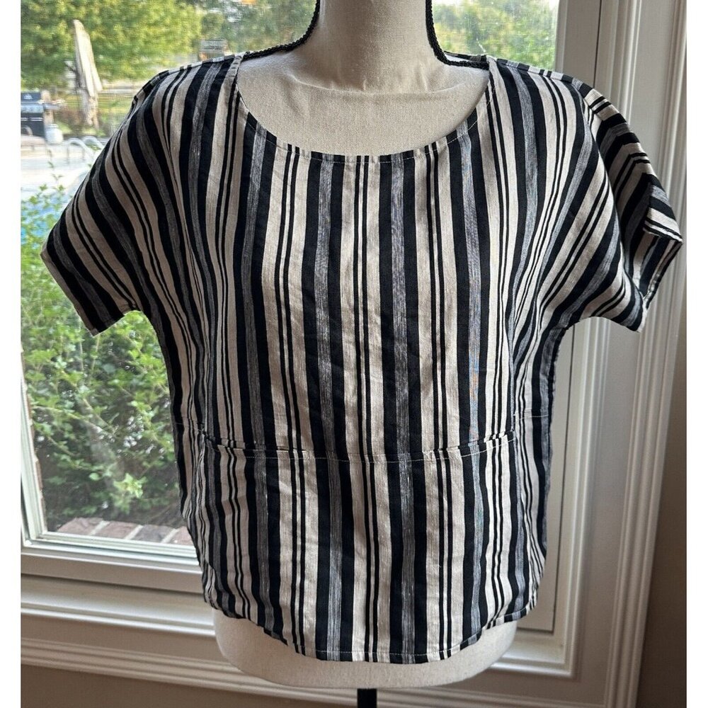 Madewell Linen Striped Shirt, Sz S Small, Black Tan